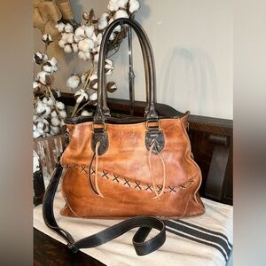 Bed Stu Leather Bruna Crossbody Shoulder Bag Tan Rustic Black Rustic MSRP $300